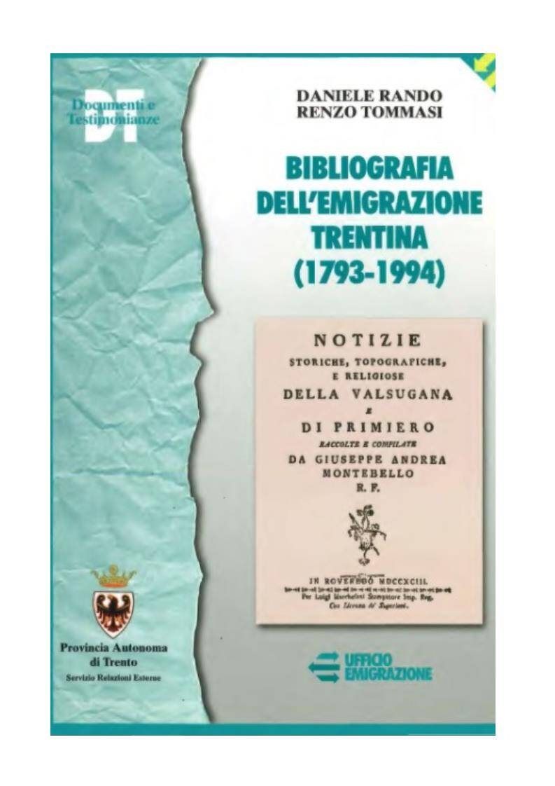 Immagine: Bibliografia dell'emigrazione trentina: (1793-1994)