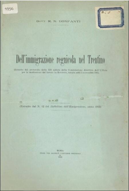Immagine: Dell'immigrazione regnicola nel Trentino - 1918