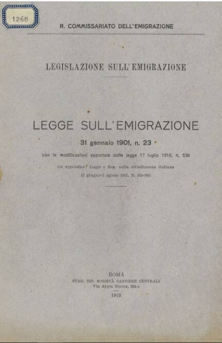 Immagine: Legge sull'emigrazione - 31 gennaio 1901, n.23